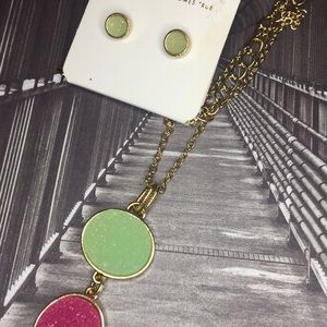 MINT AND FUCHSIA DRUZY NECKLACE WITH EARRINGS